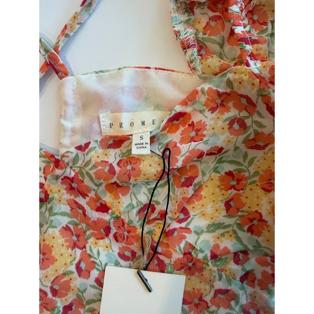 Promesa Floral Puff Sleeve Crop Top Sweetheart Neck Open Back S New - Picture 6 of 7